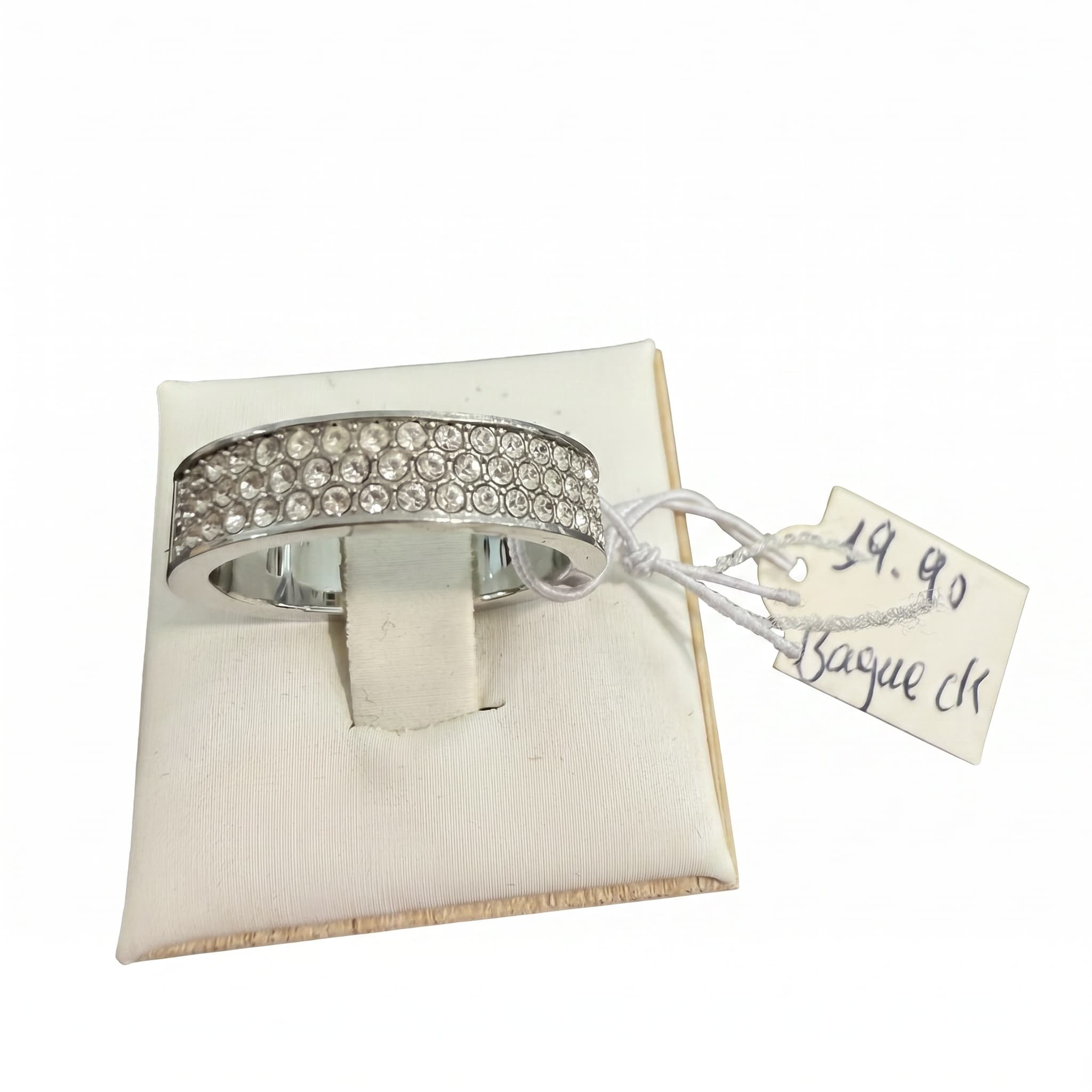 Bague Calvin Klein acier large pavée 3 rangs cristaux