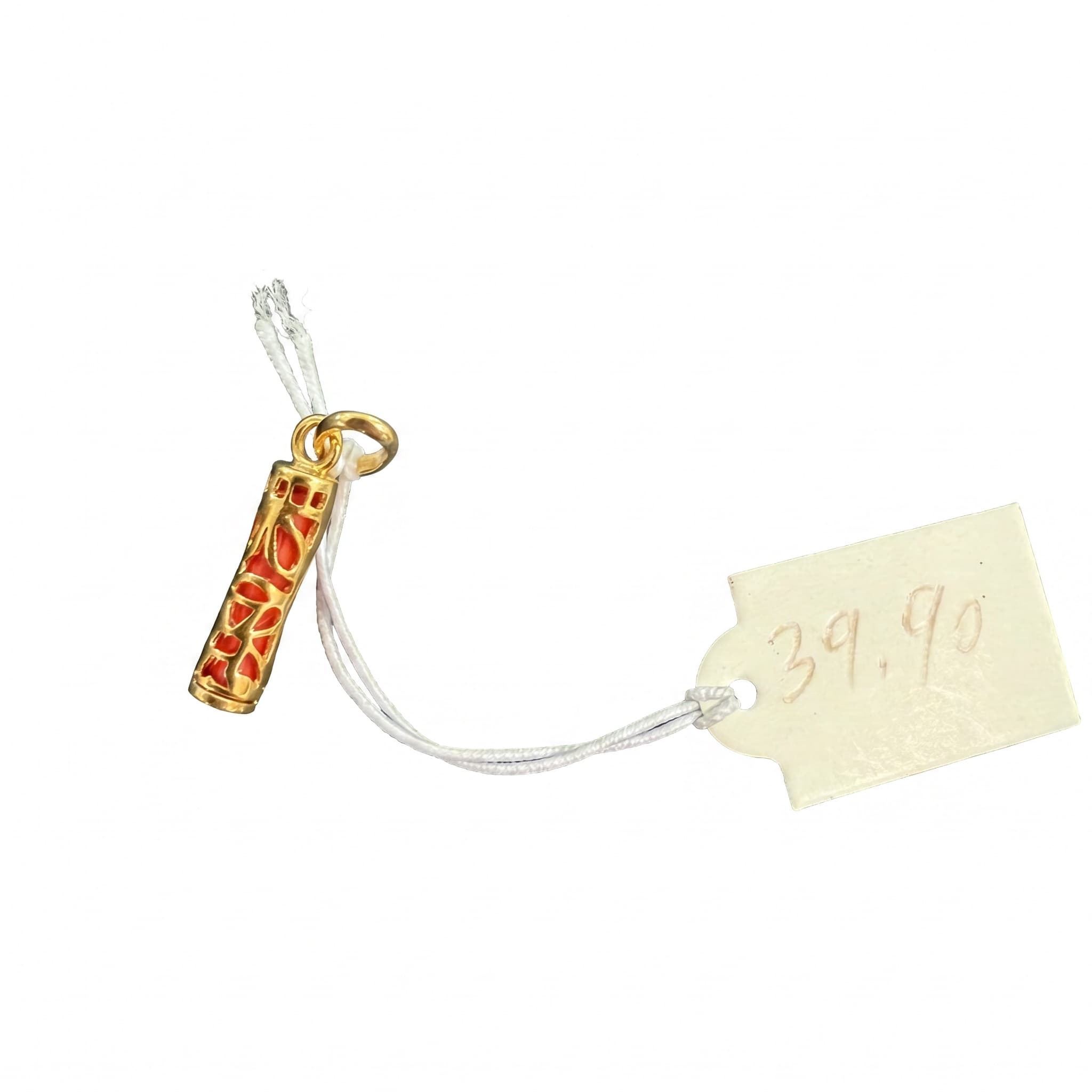 Pendentif tube ajoure émail rouge doré