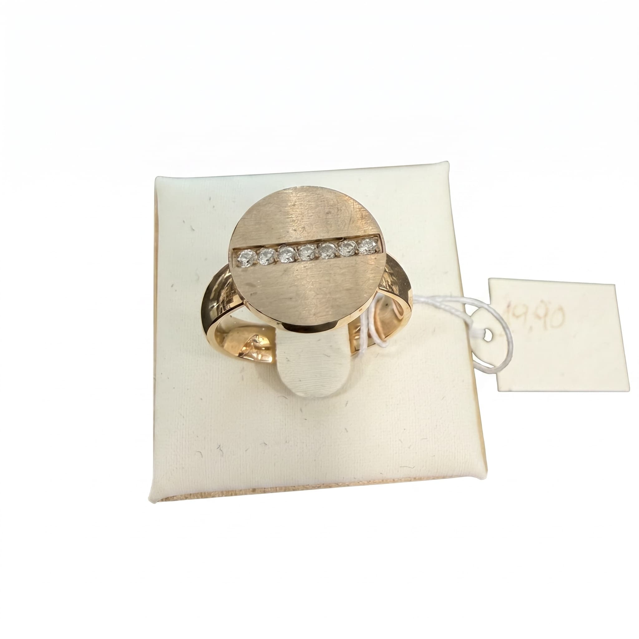 Bague ronde plateau doré ligne zircons