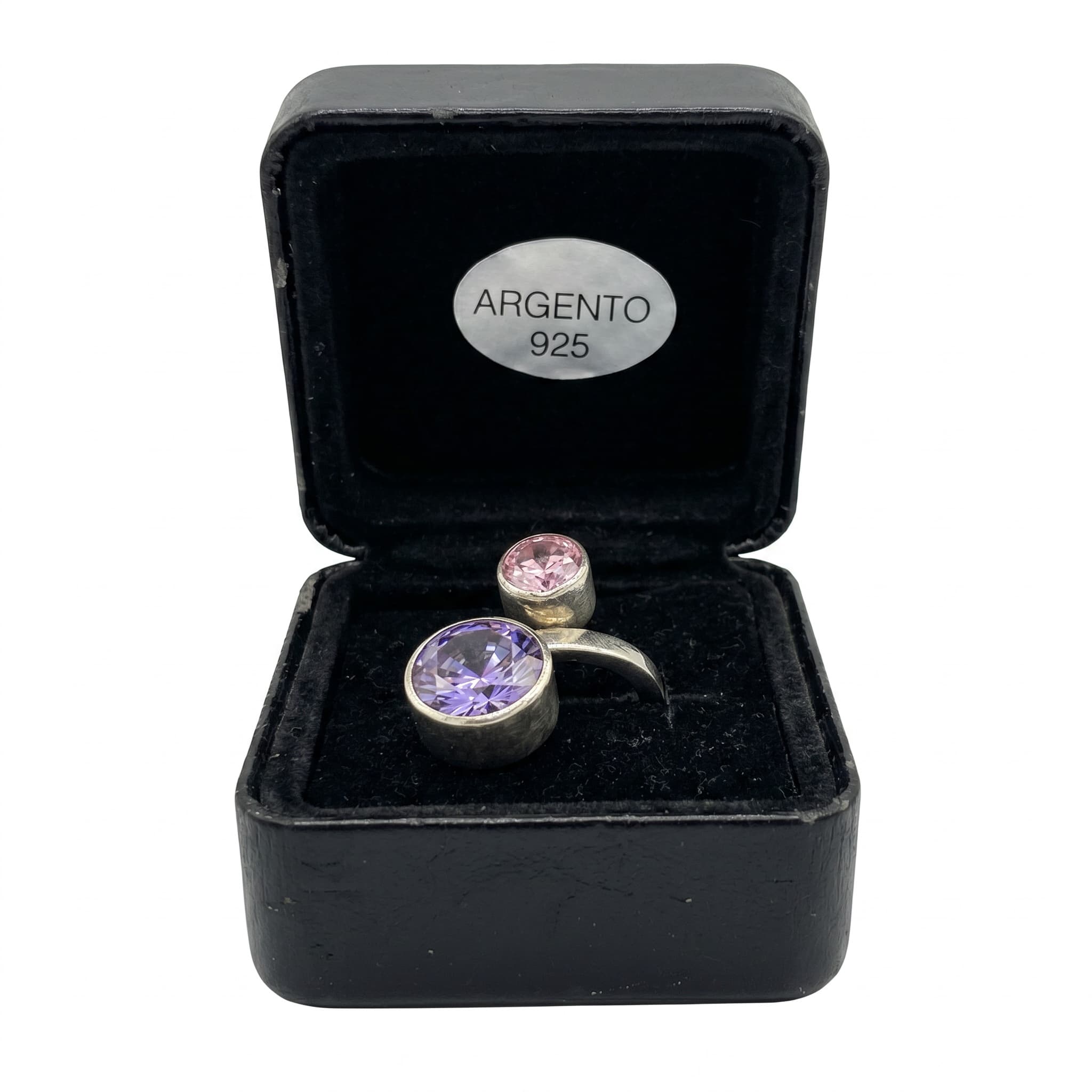 Bague Furla argent 925 toi et moi pierres rose et violette