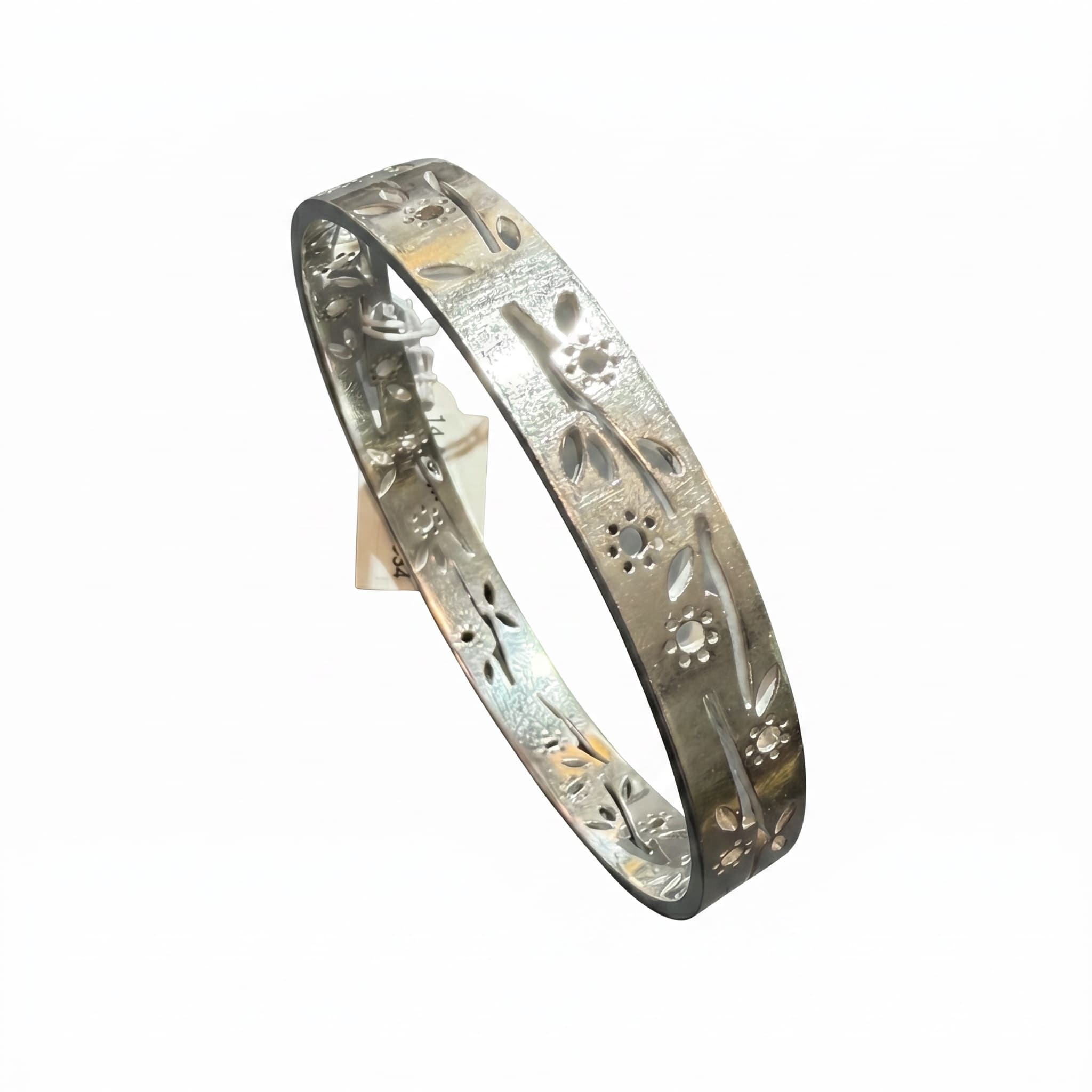 Bracelet jonc acier gravé fleurs
