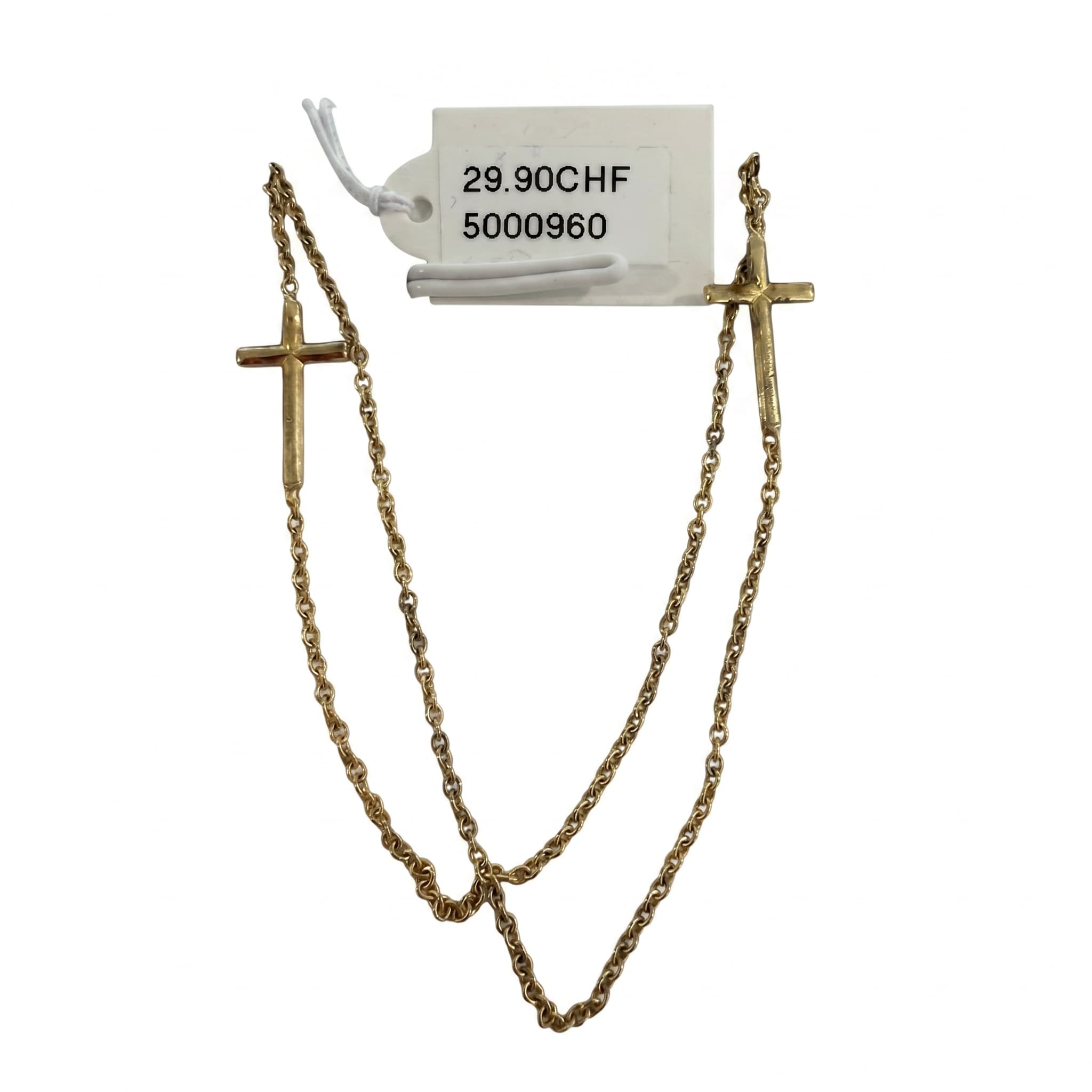 Collier chaîne forcat double croix dorée