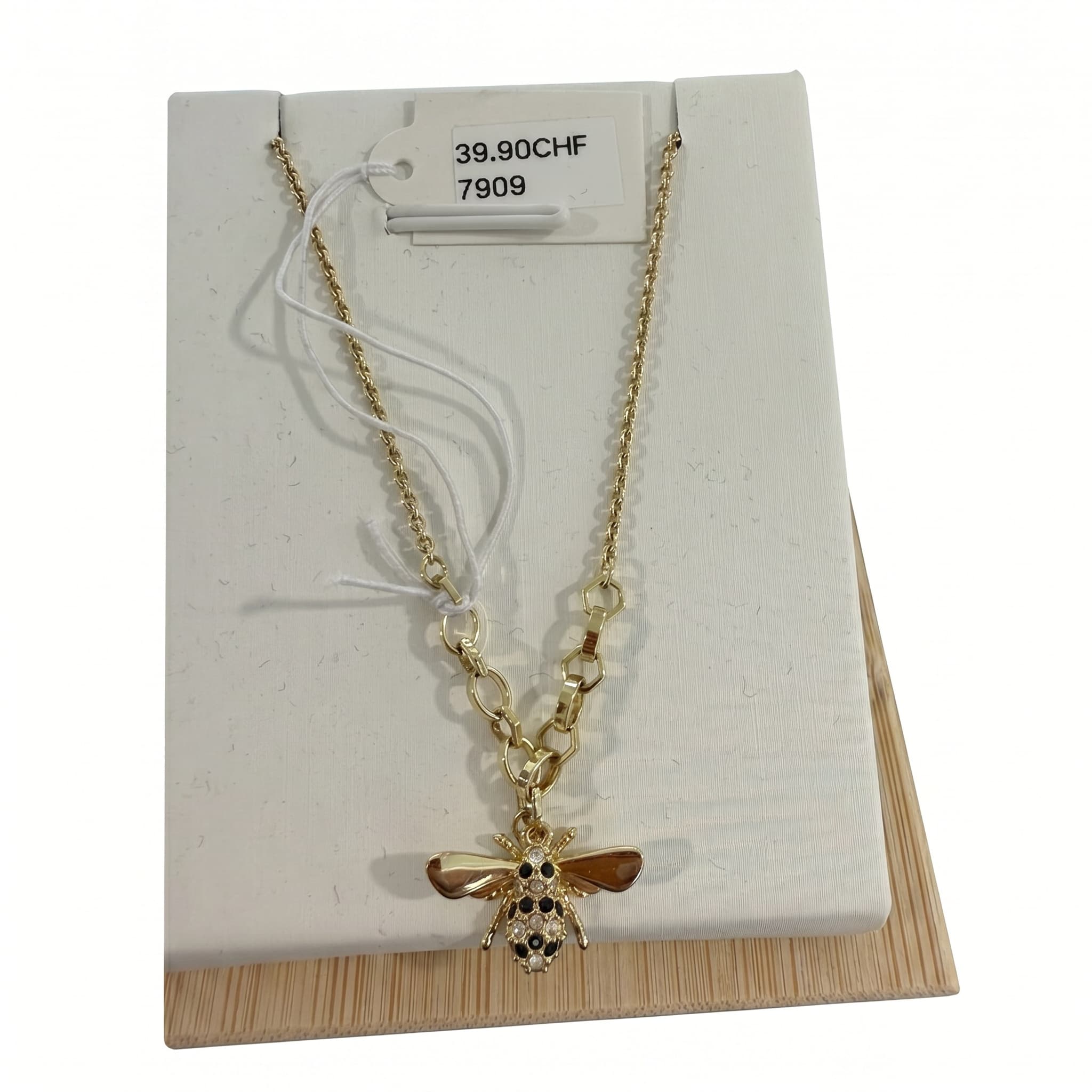 Collier pendentif abeille zircons emaille dorée