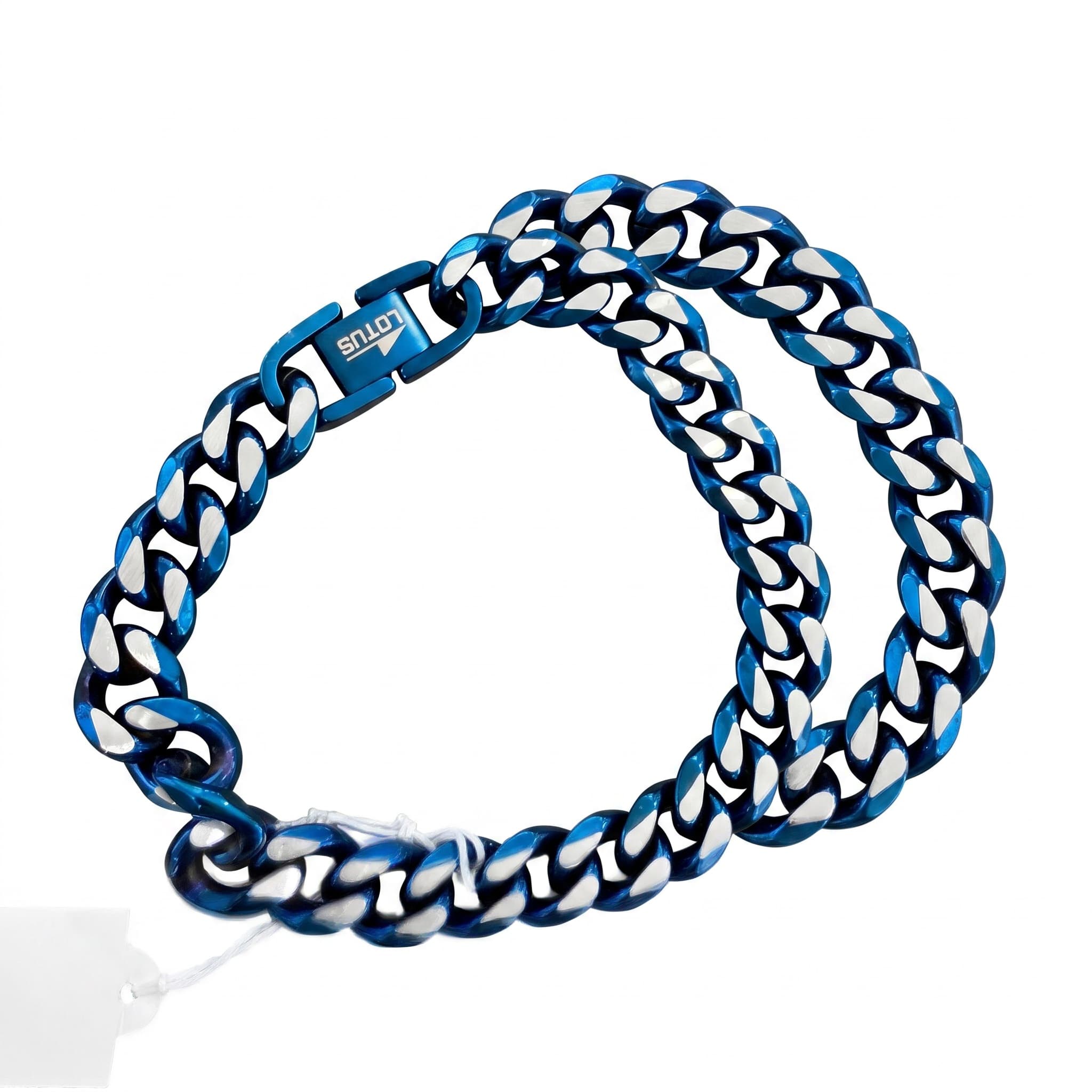 Bracelet Lotus acier maille gourmette bleu