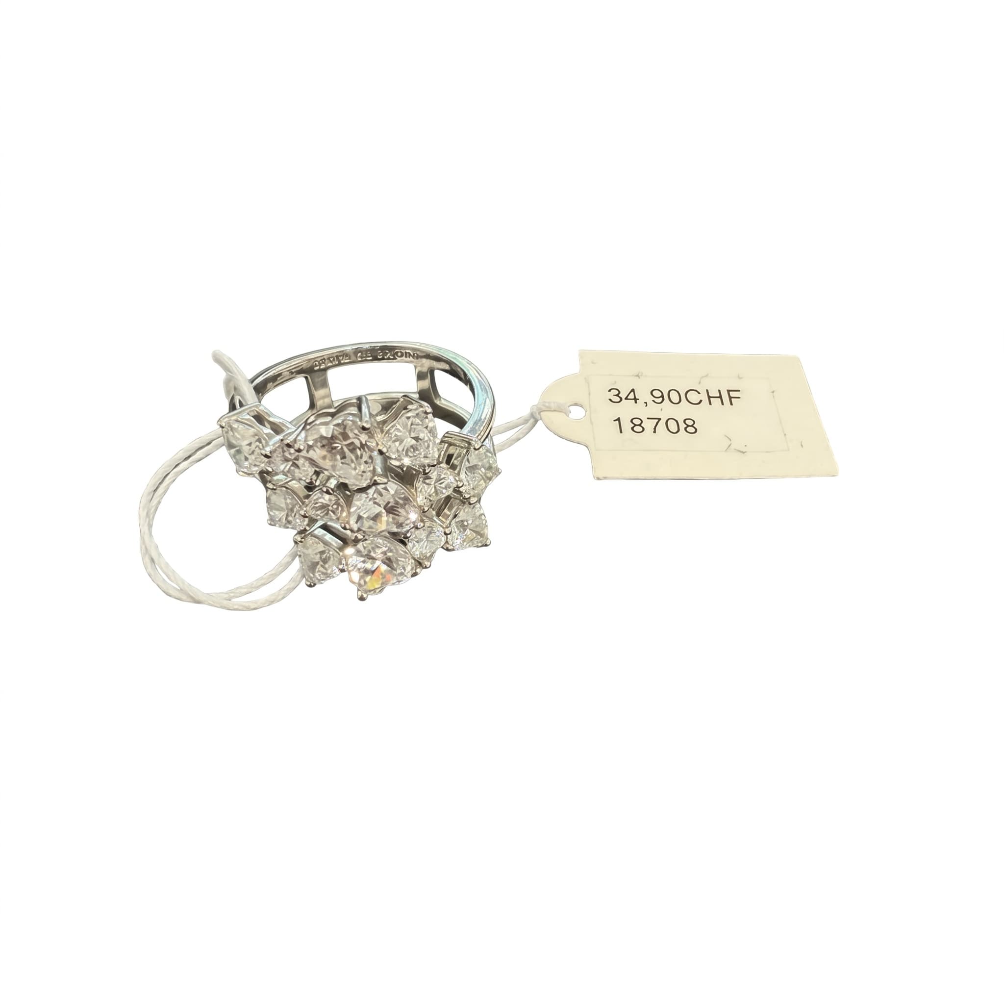 Bague cluster zircons ronds argentée