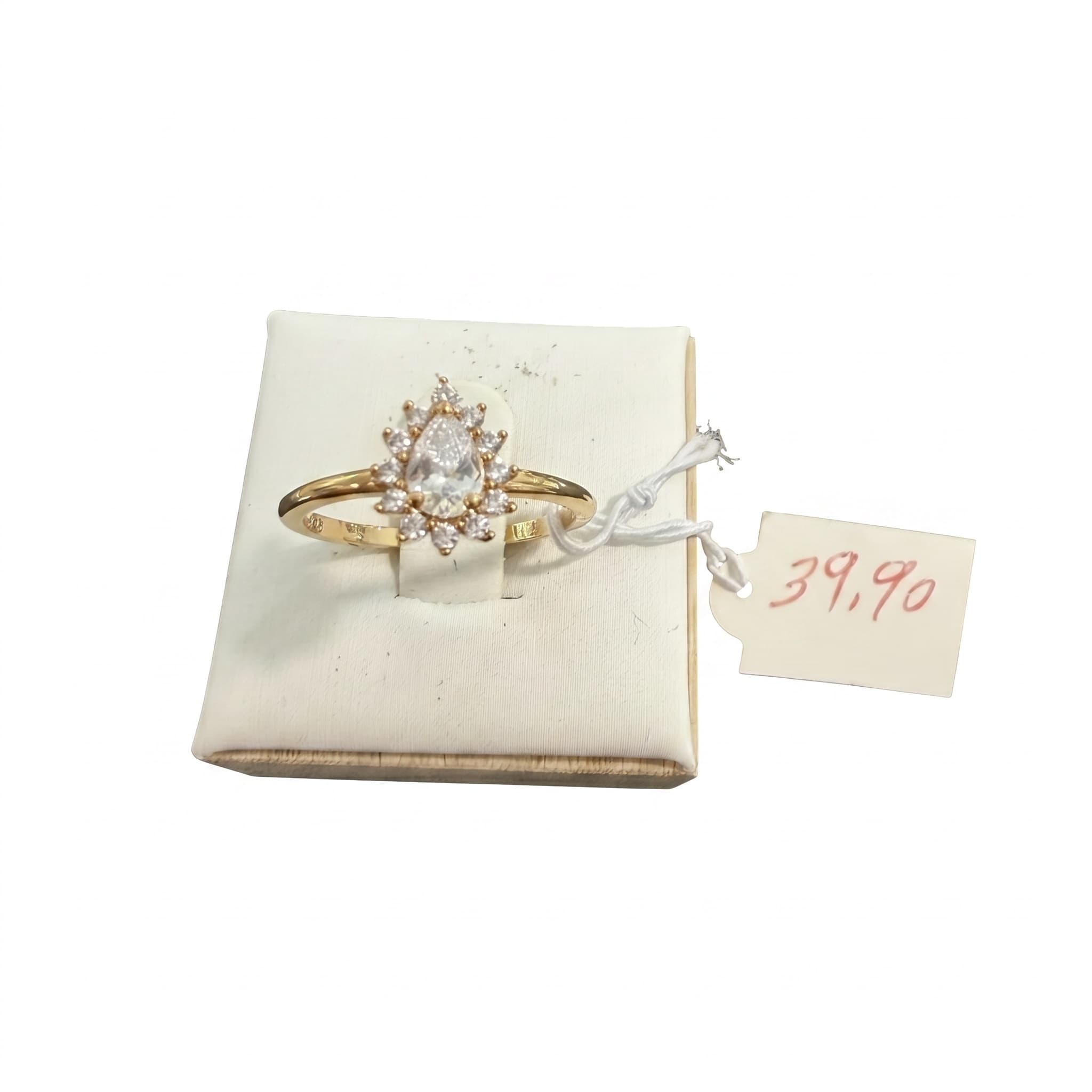 Bague marguerite goutte zircon halo dorée