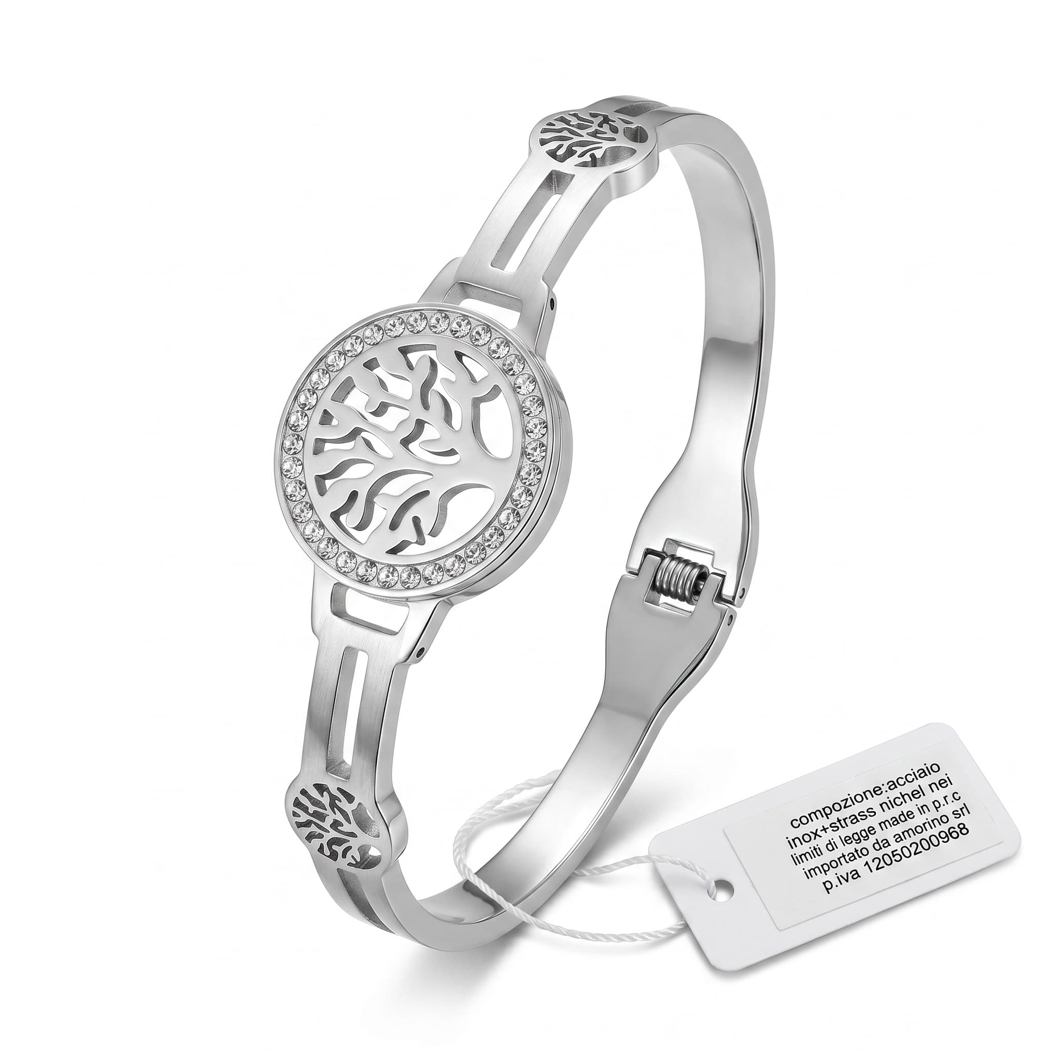 Bracelet jonc acier arbre de vie strass