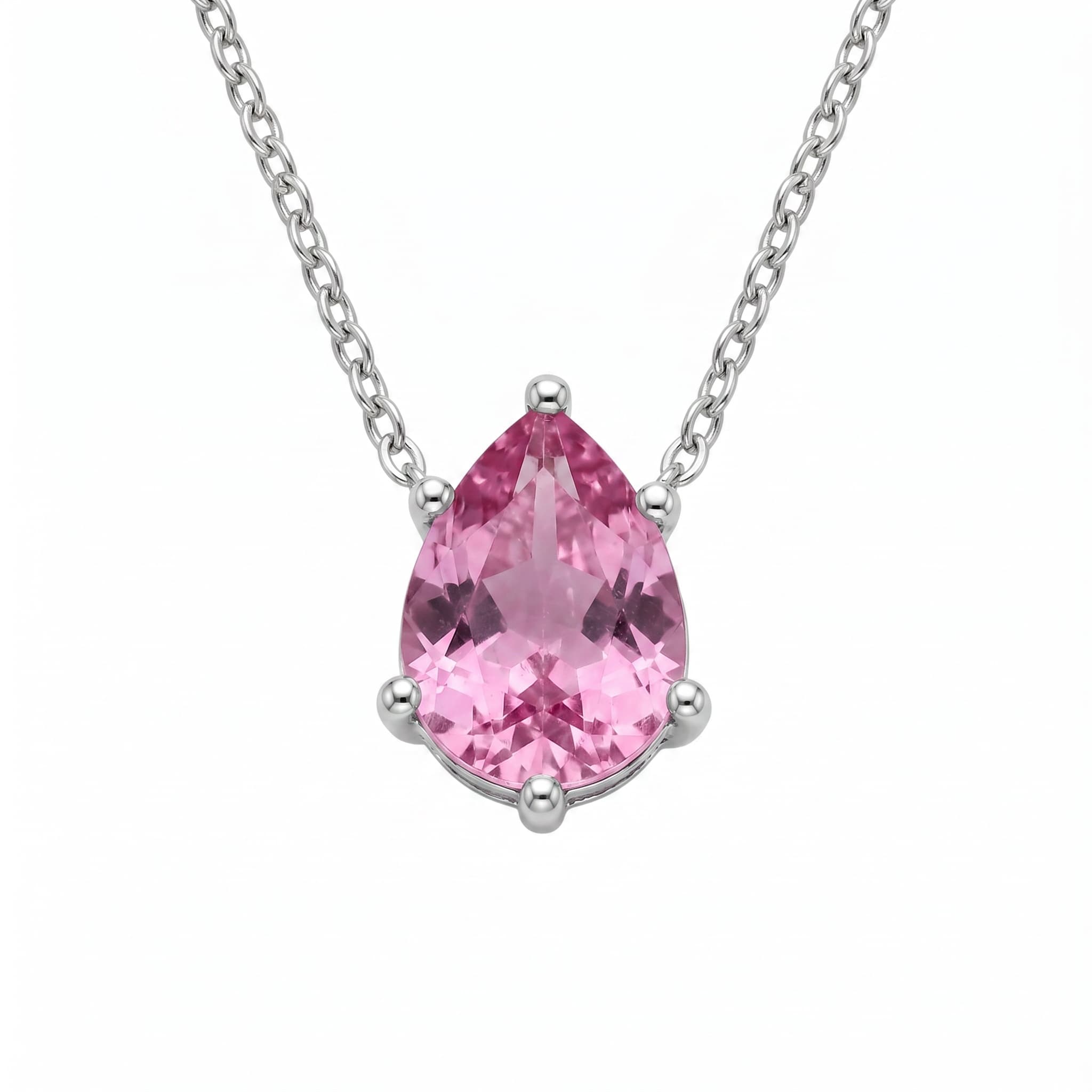 Pendentif goutte rose chaîne argentée