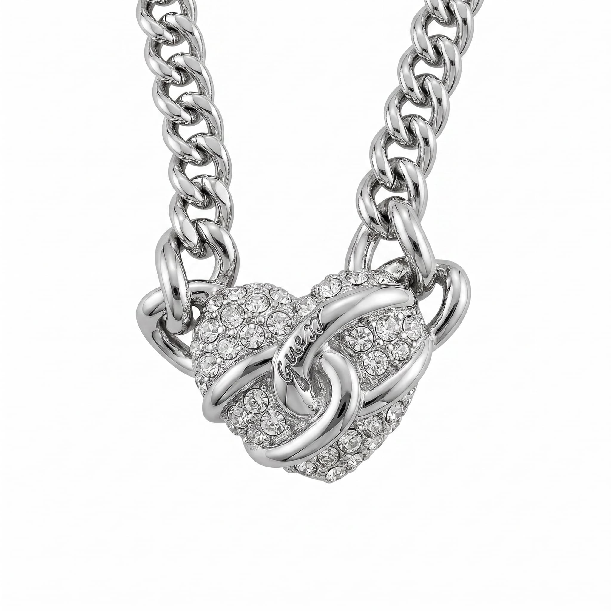 Collier Guess maille gourmette nœud strass