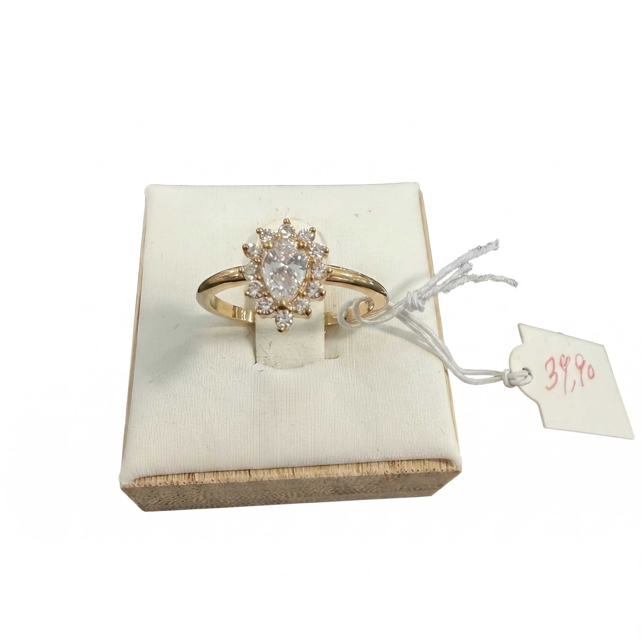 Bague marguerite goutte zircon halo dorée
