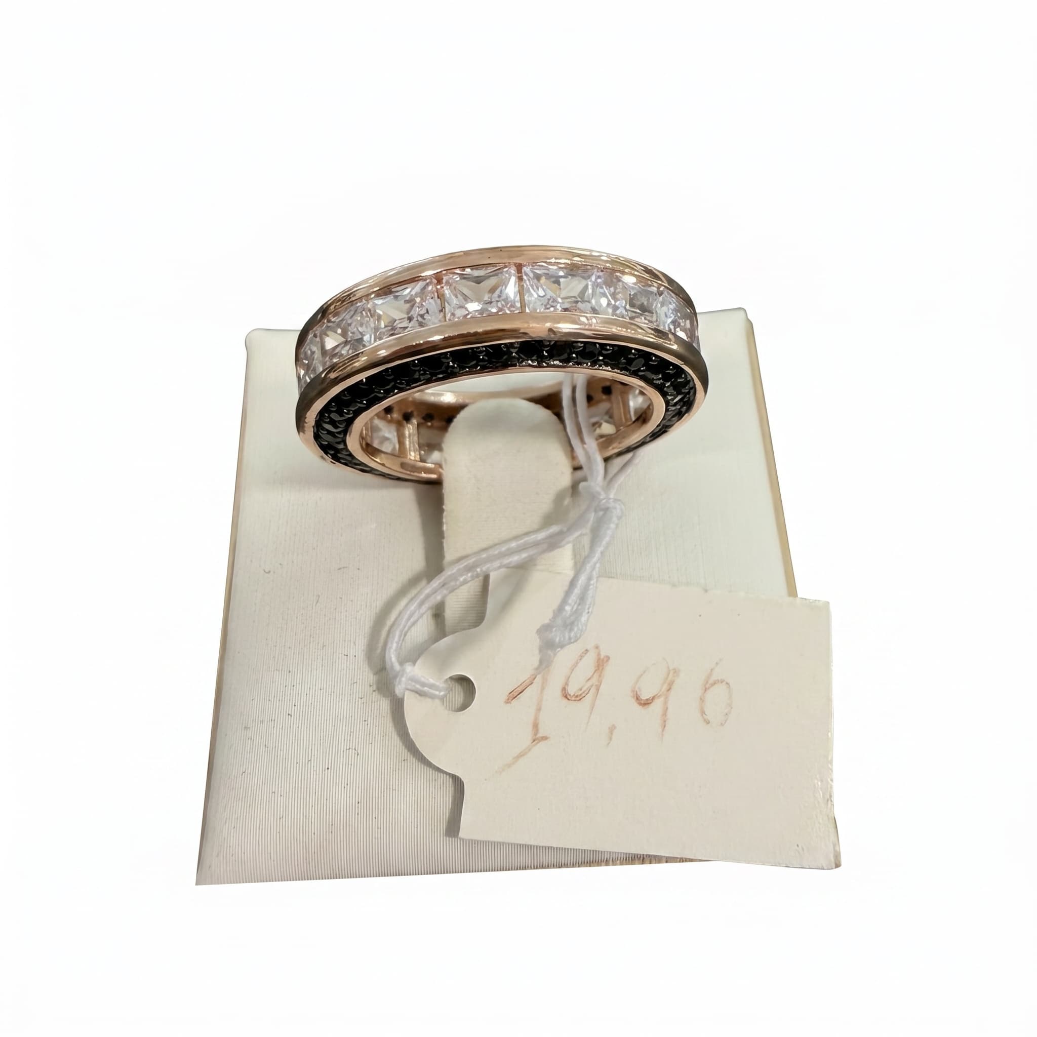 Bague éternité princesse zircons doré rose bord noir