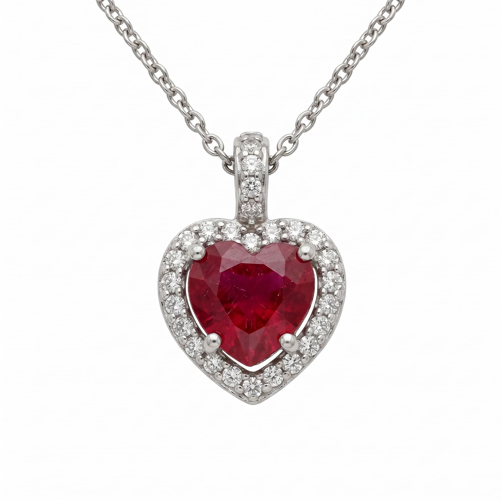 Pendentif cœur rouge halo zircons argenté
