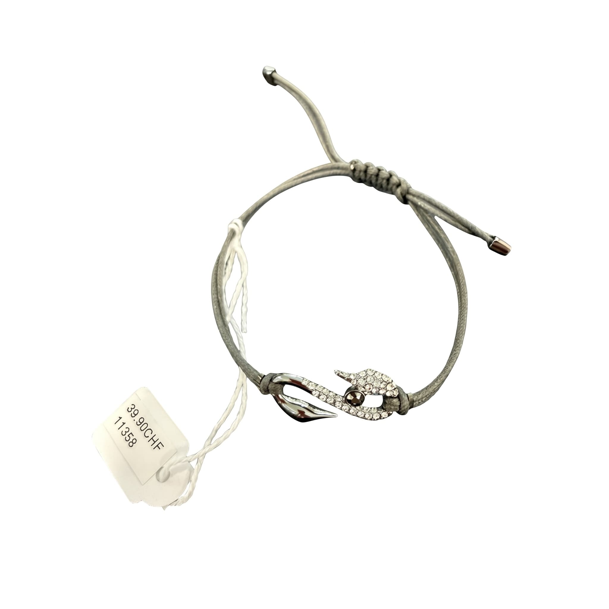 Bracelet cordon gris ajustable hamecon pavé strass