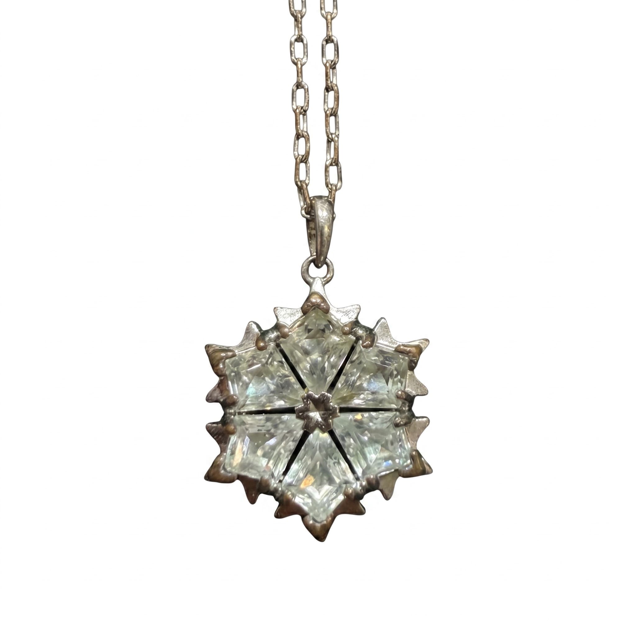 Pendentif flocon argenté zircons