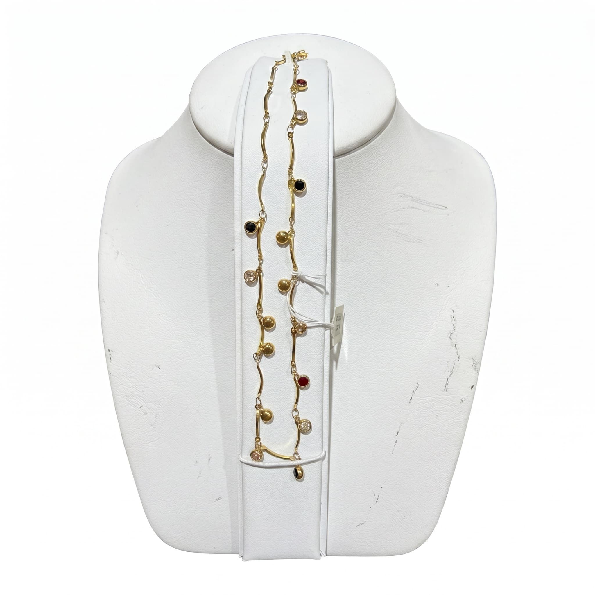 Collier sautoir doré perles et pierres colorees