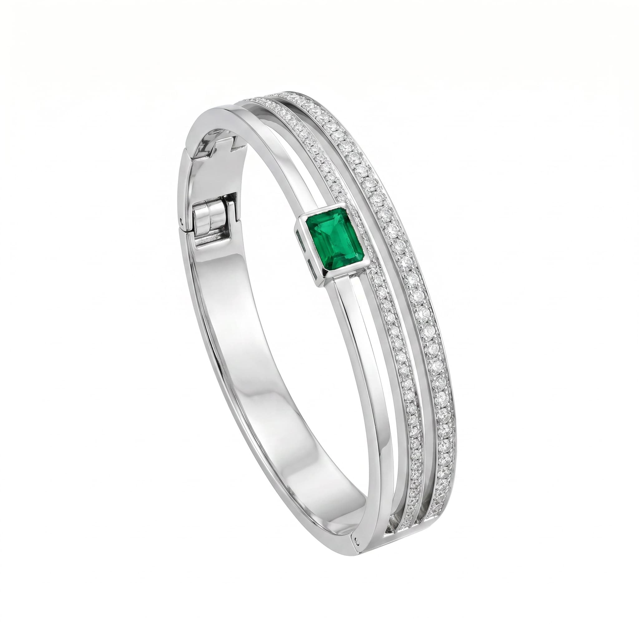 Bracelet jonc pavé zircons et émeraude verte