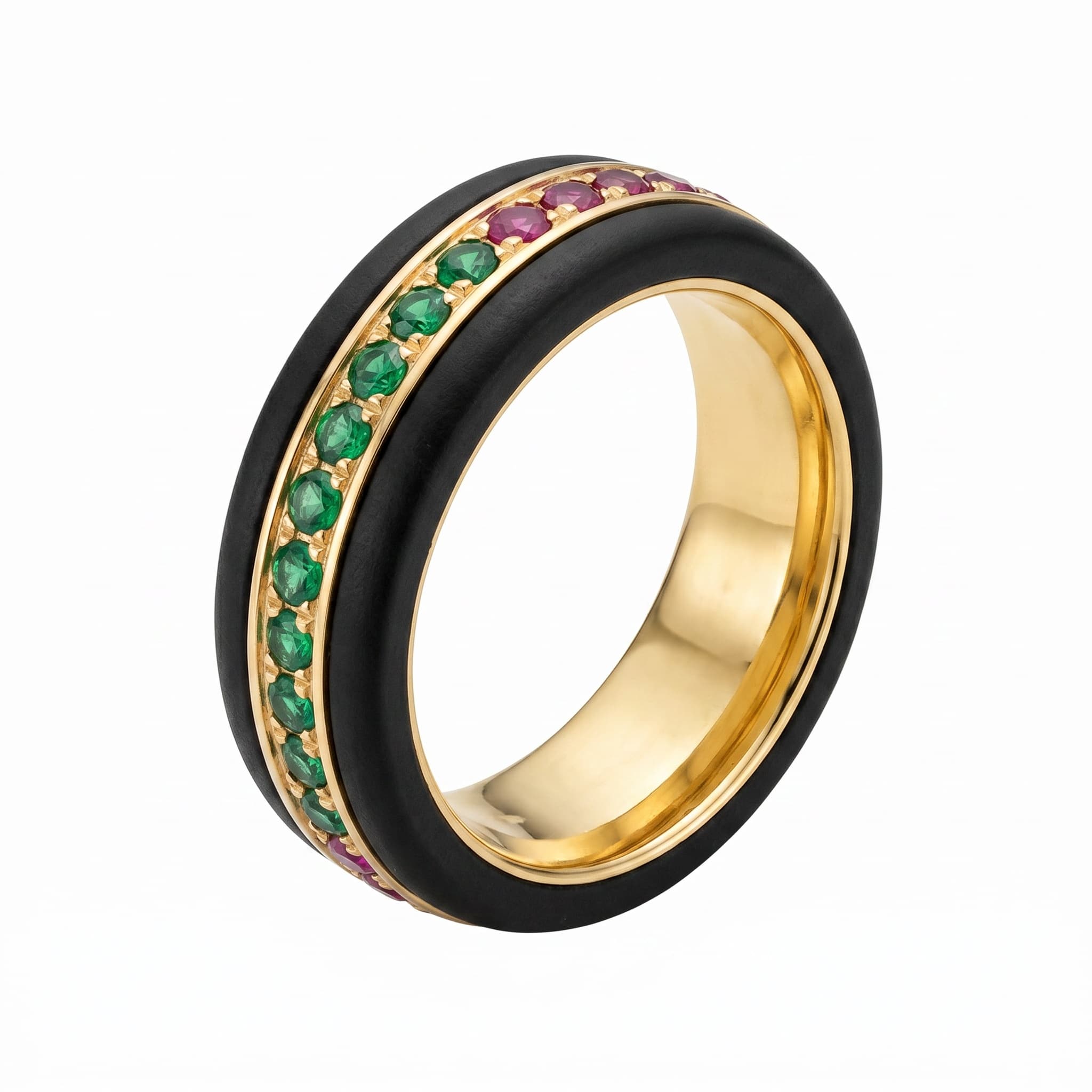Bague or 18K noire 5.7gr emeraudes rubis