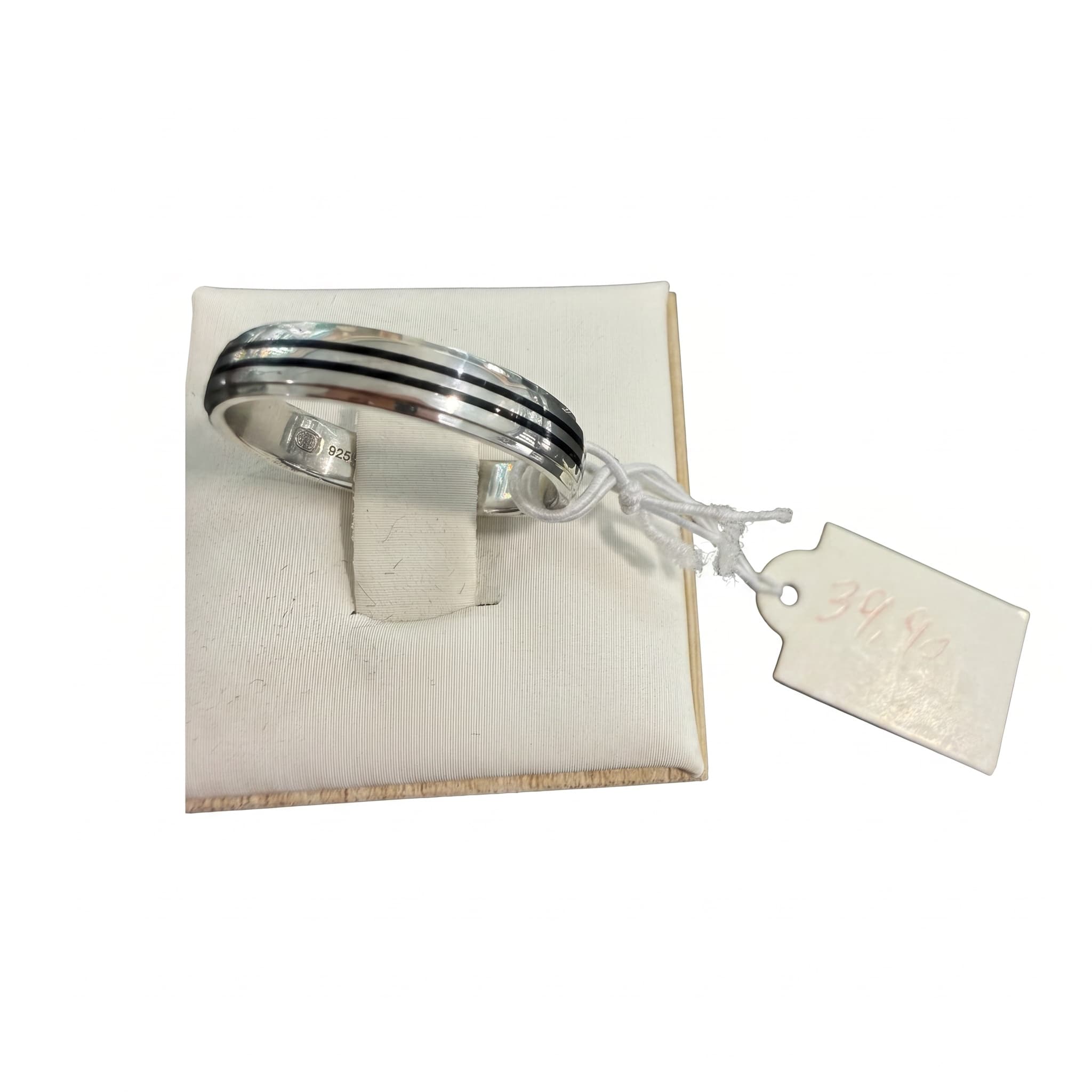 Bague anneau argent 925 rayures noires