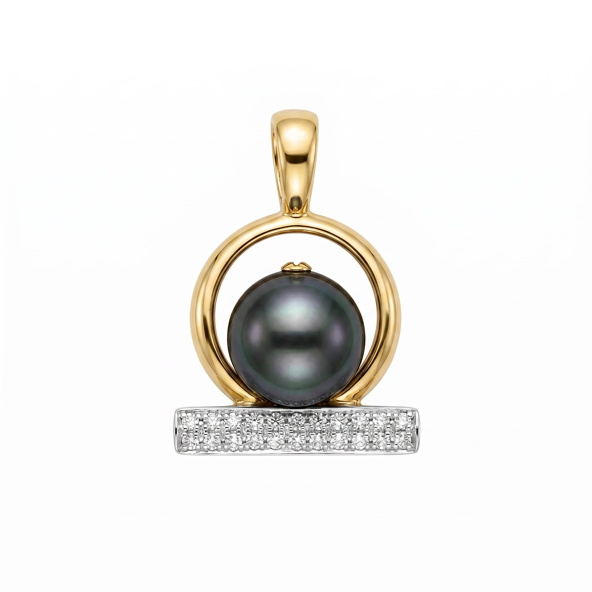 Pendentif or 18K perle noire diamants 0.59gr