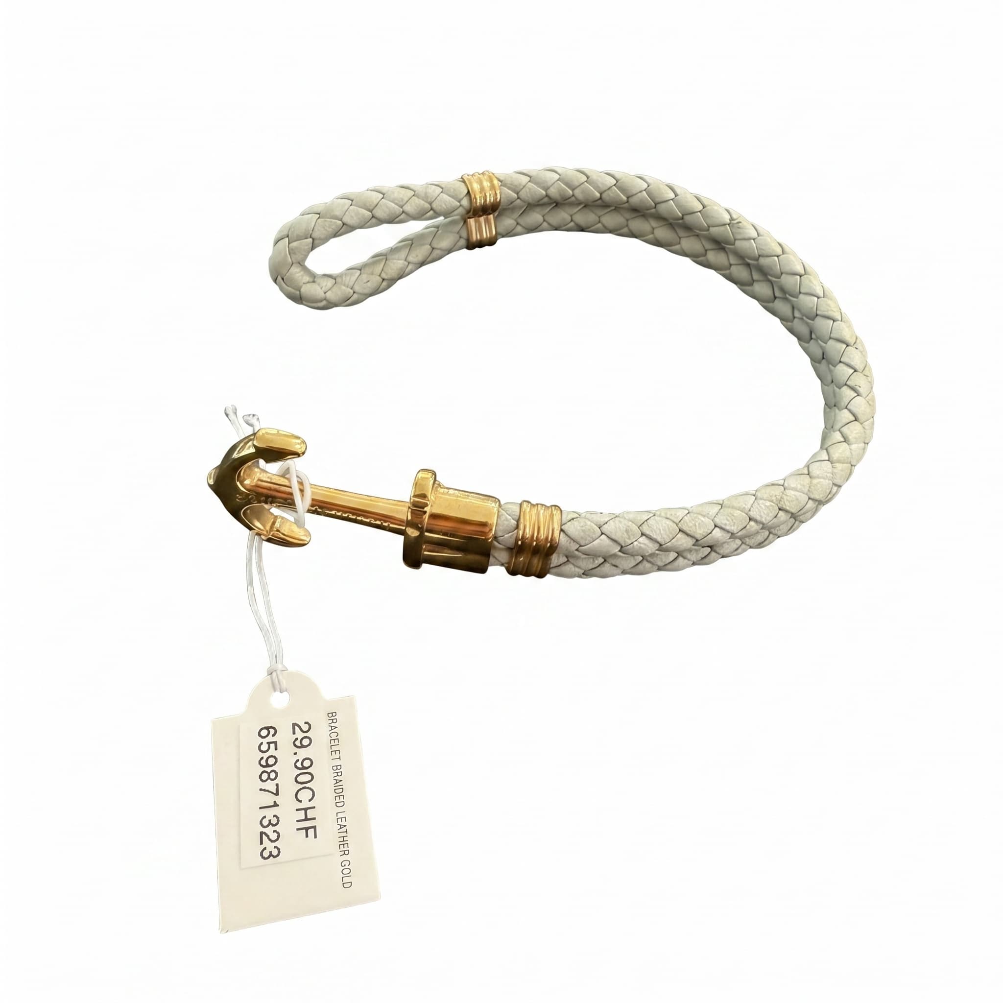 Bracelet Paul Hewitt cuir tressé gris ancre dorée