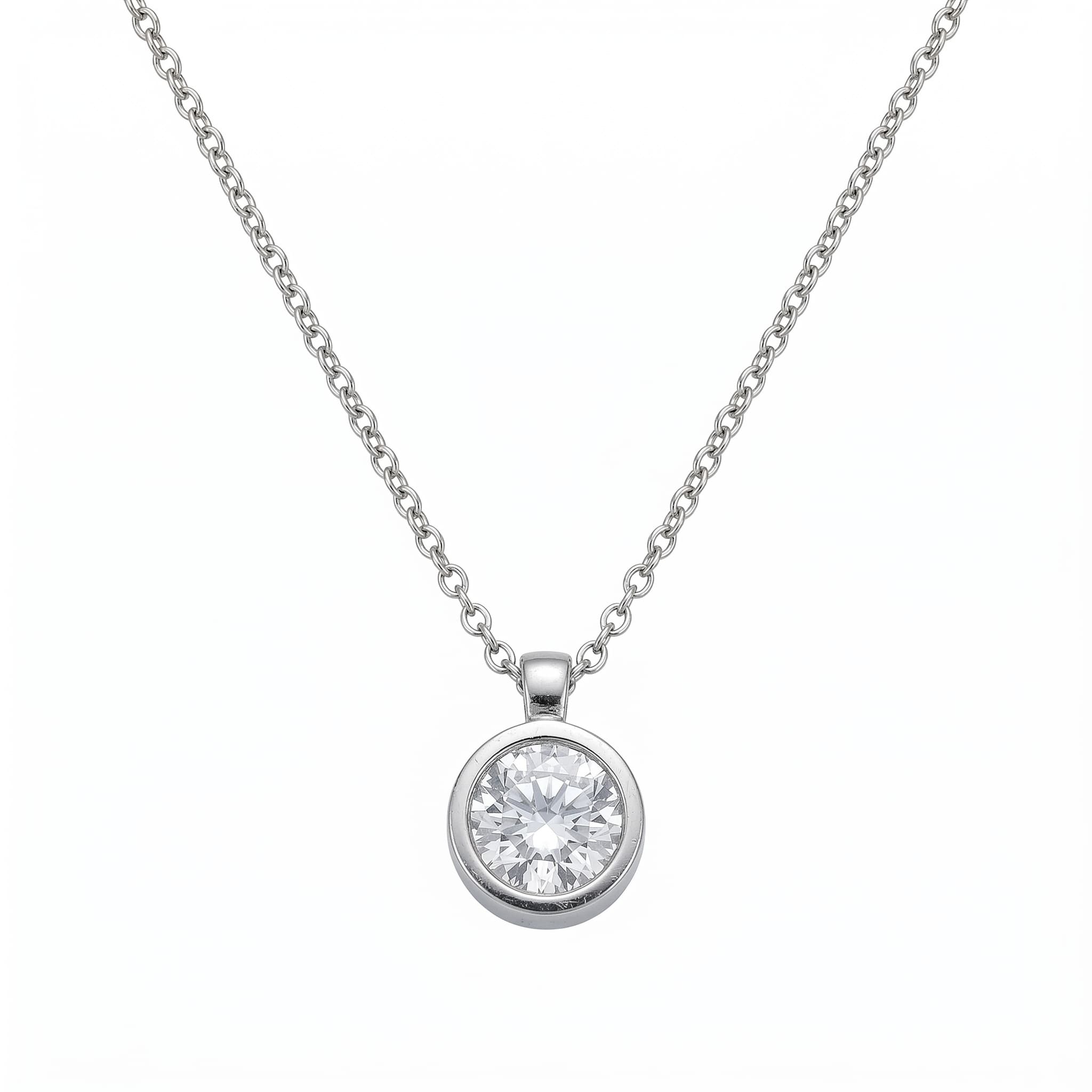 Pendentif solitaire rond cristal argenté
