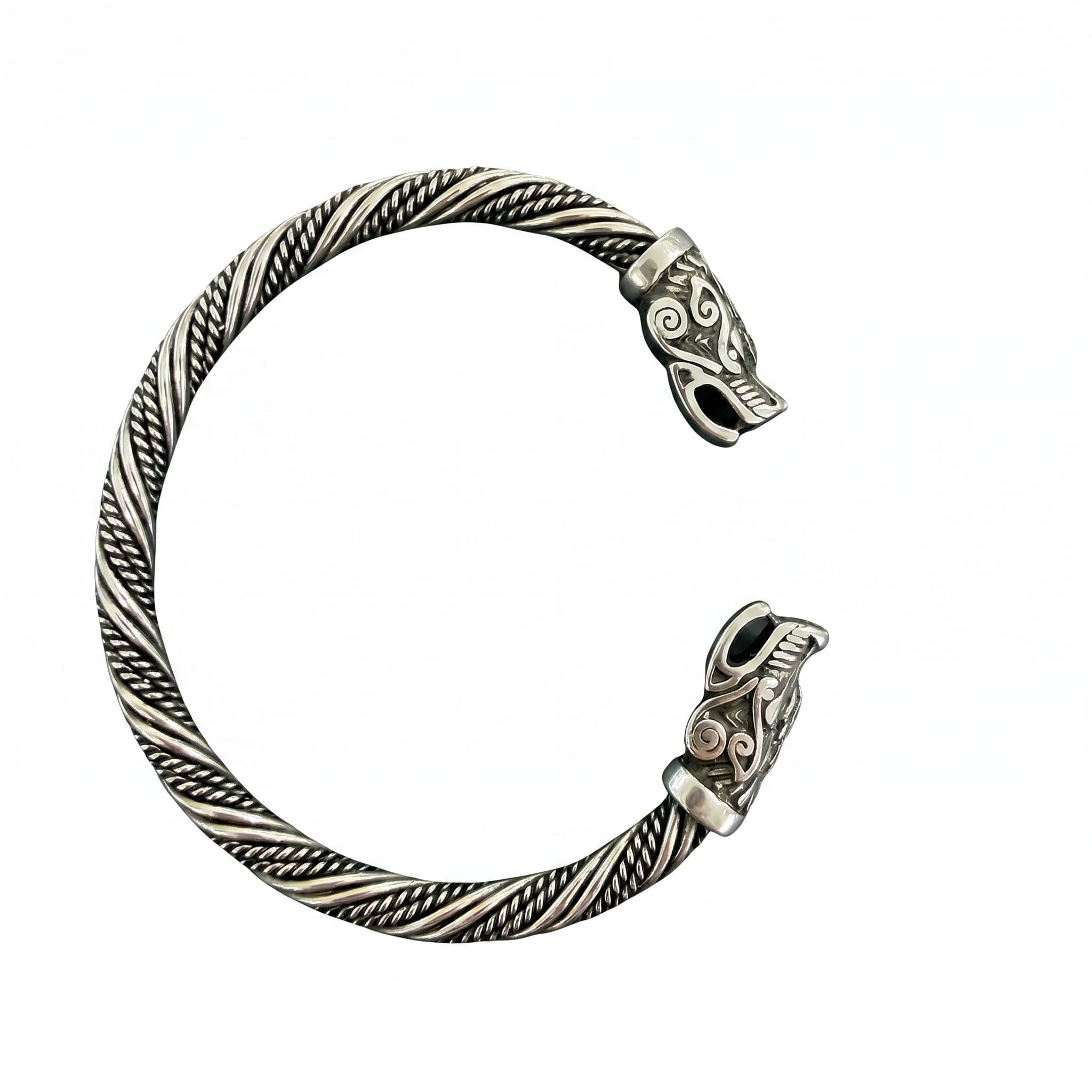 Bracelet jonc torque argenté têtes de dragon celtique triskele