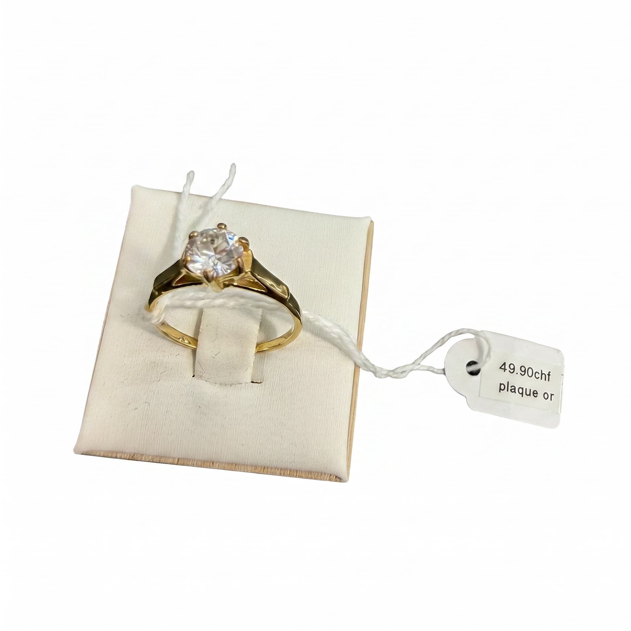 Bague solitaire zircon plaque or