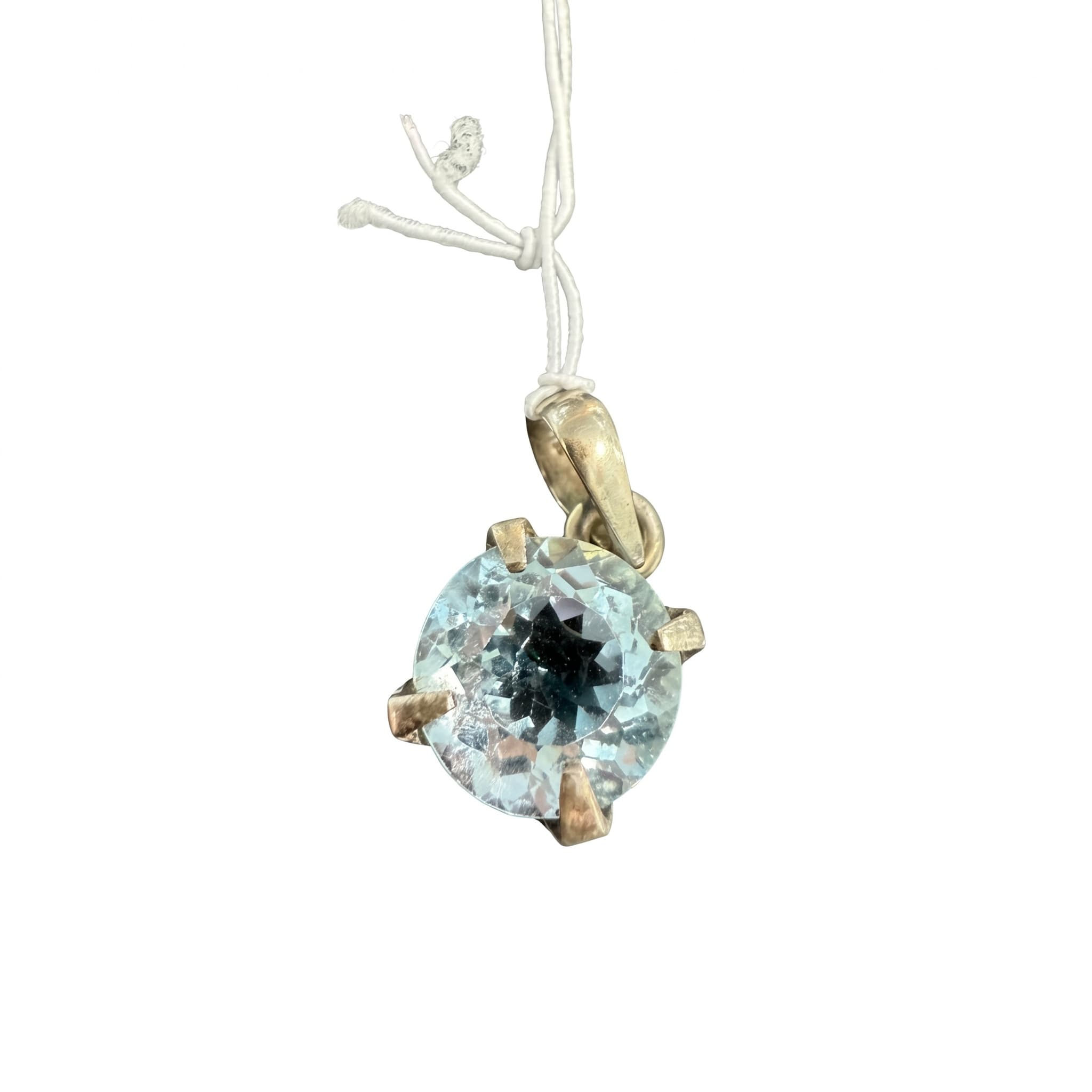 Pendentif solitaire pierre bleue ronde aigue-marine ou topaze