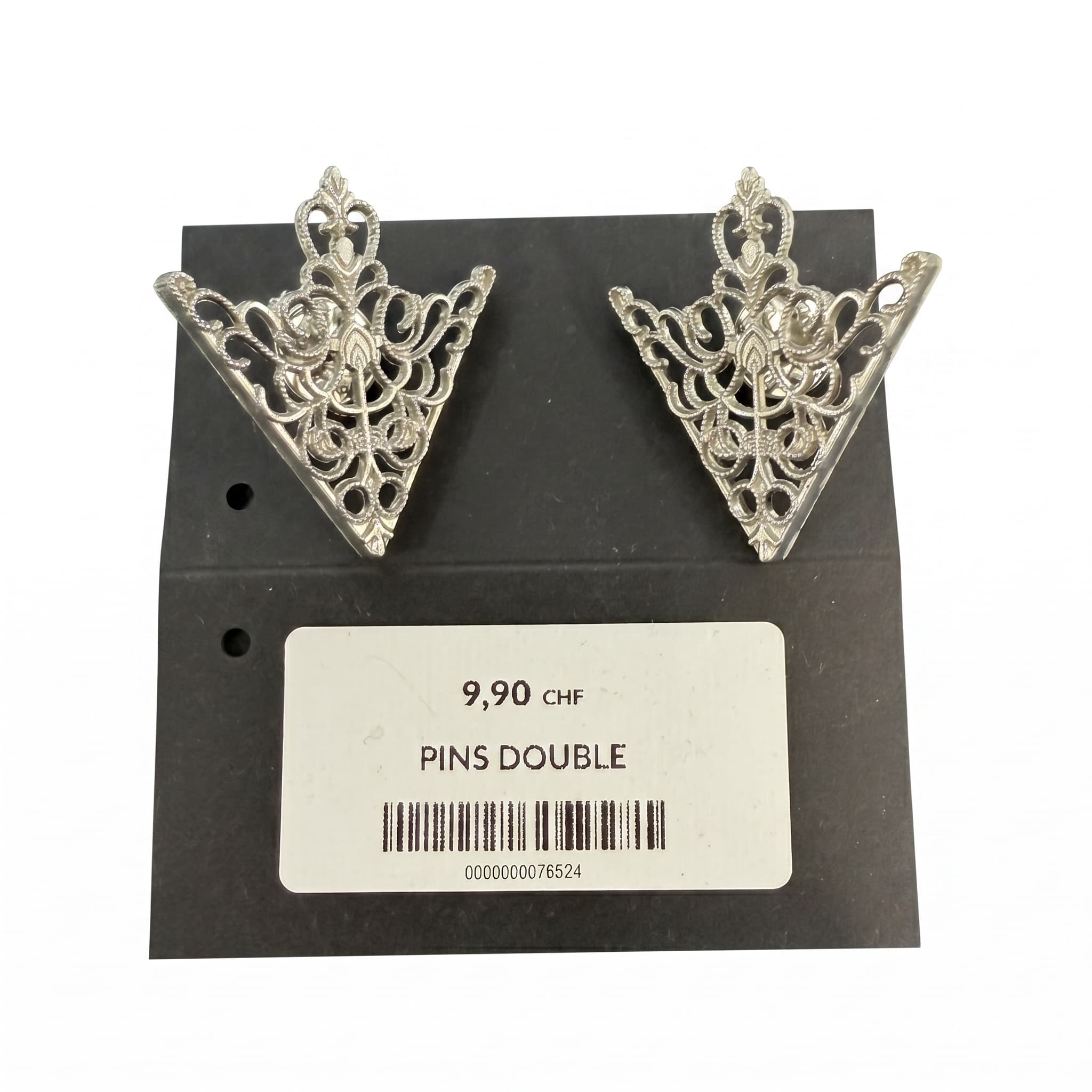 Pins double col filigrane argenté