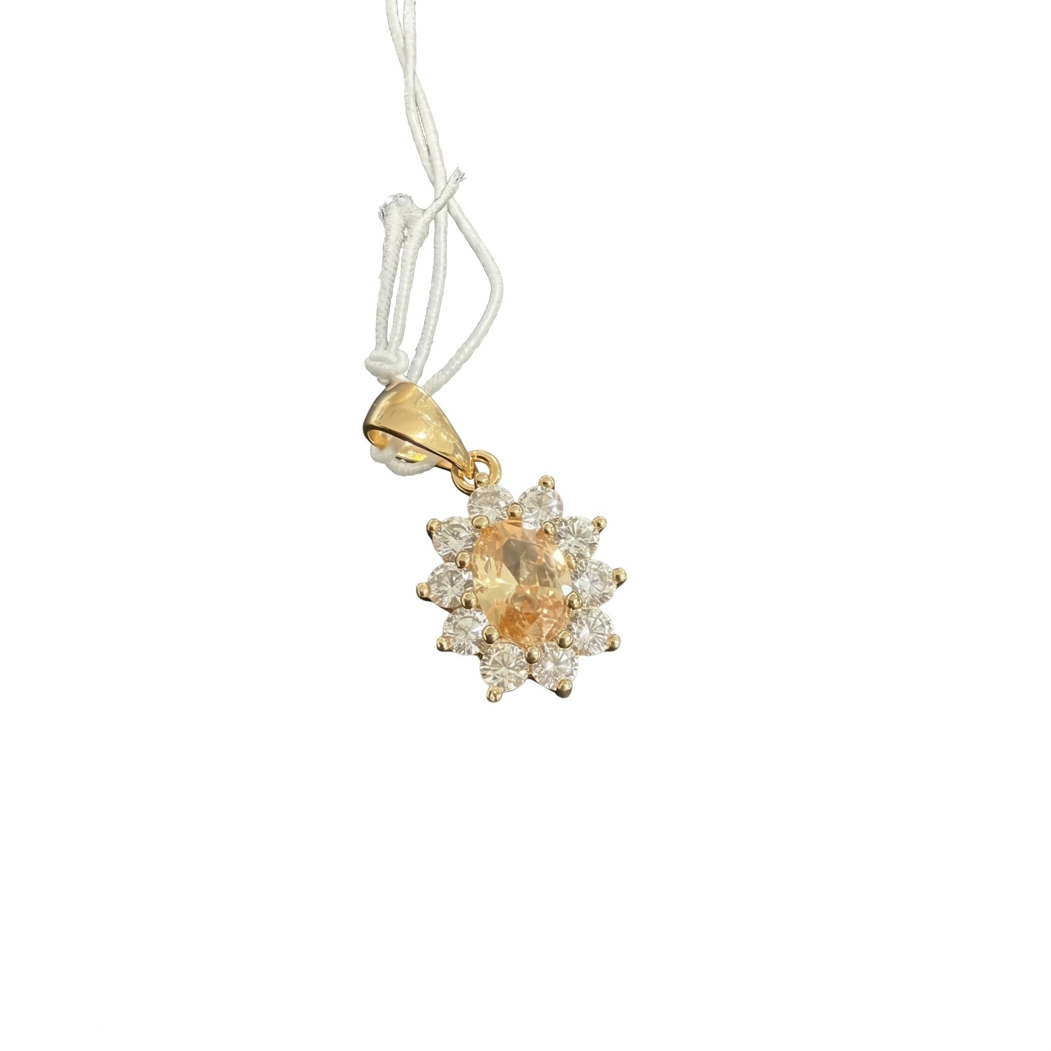 Pendentif ovale pierre champagne halo zircons doré