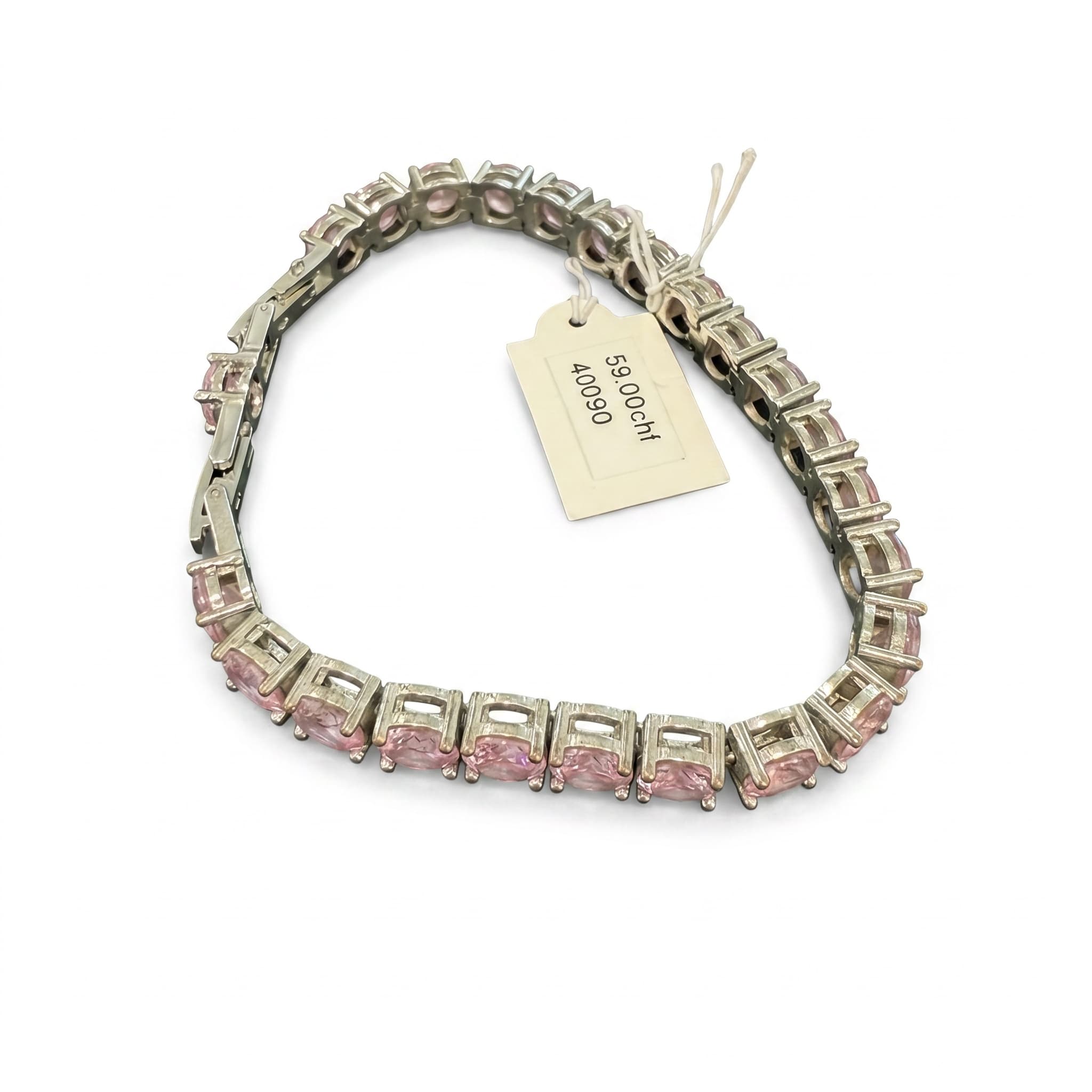 Bracelet tennis pierres roses ovales argenté