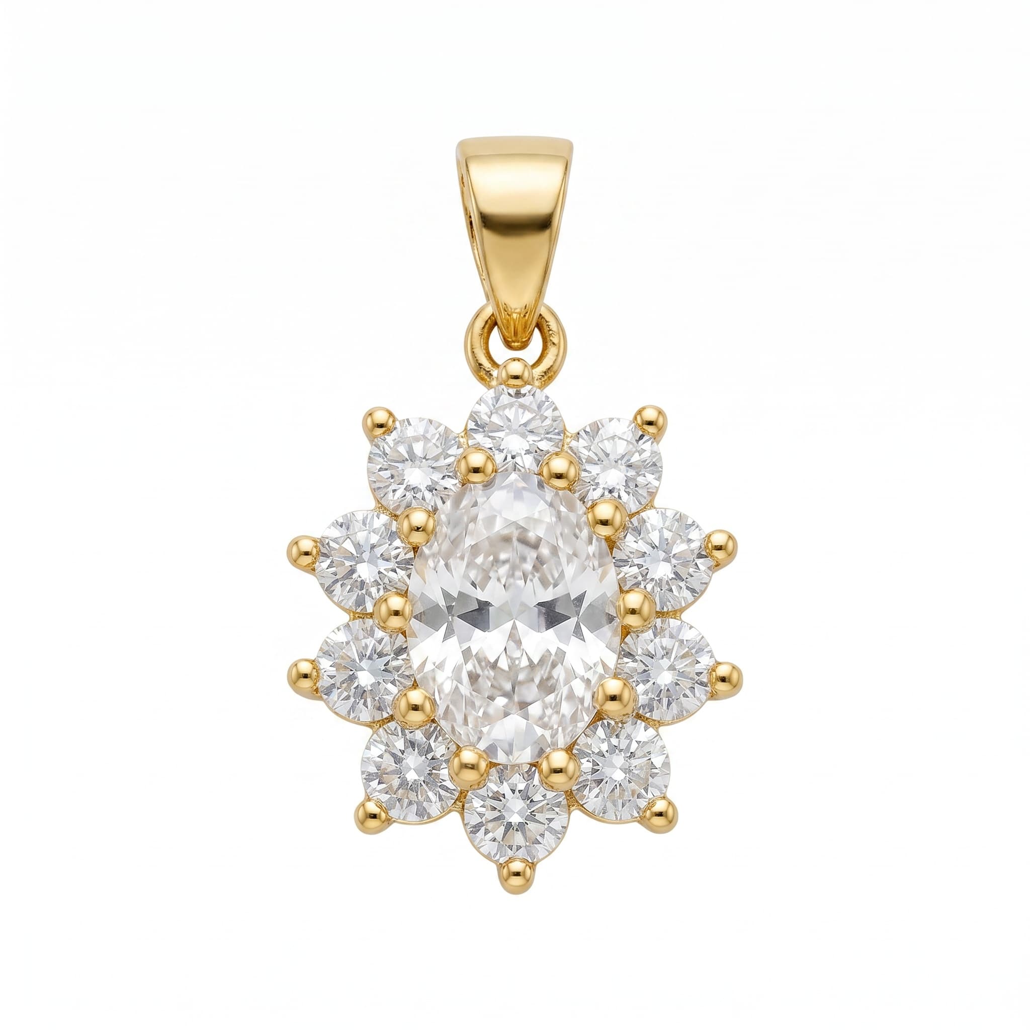 Pendentif ovale cristal blanc halo zircons doré