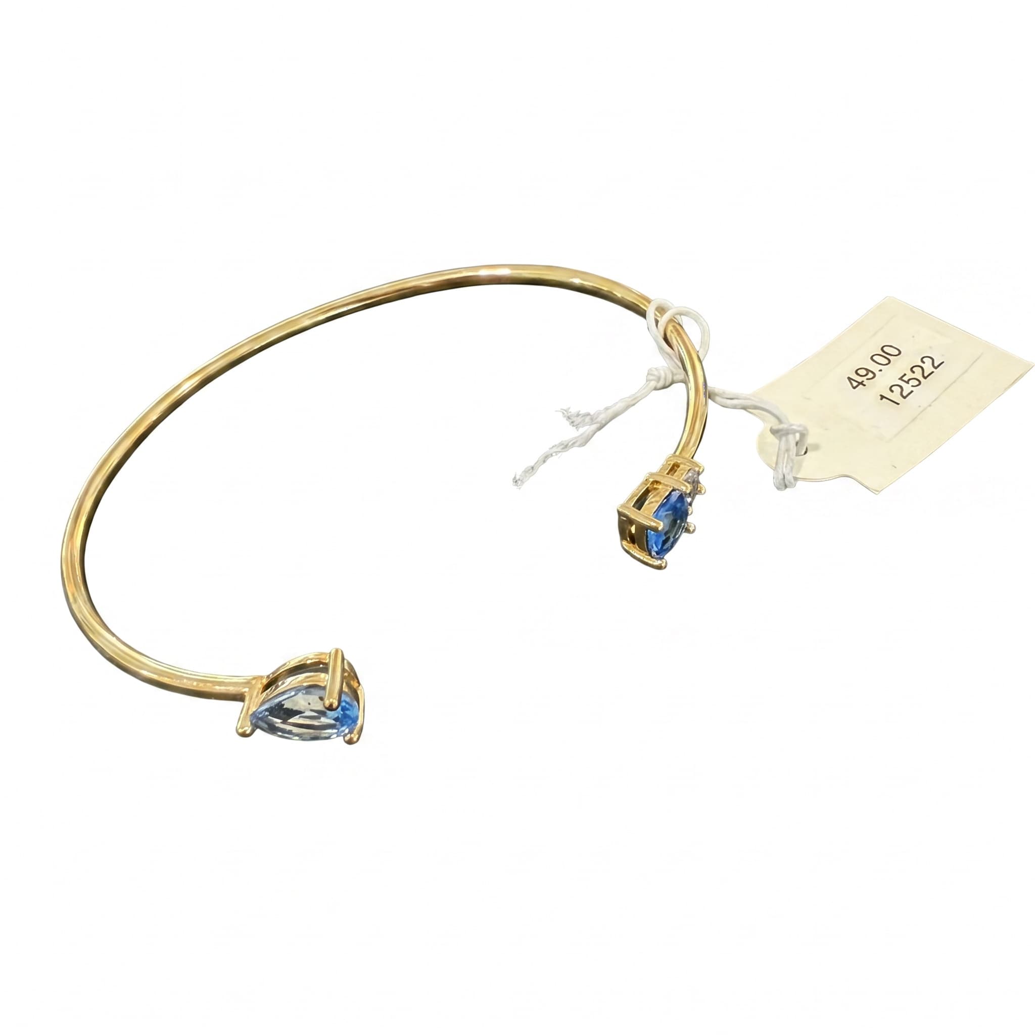 Bracelet jonc ouvert doré deux pierres bleues gouttes