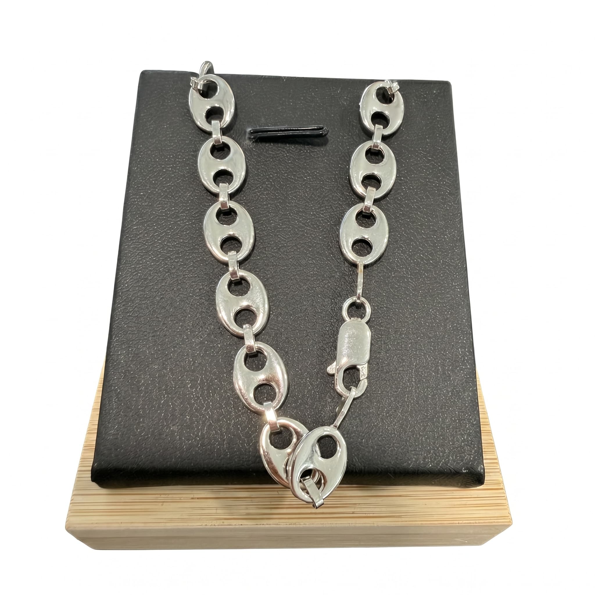 Collier maille grain de cafe argentée