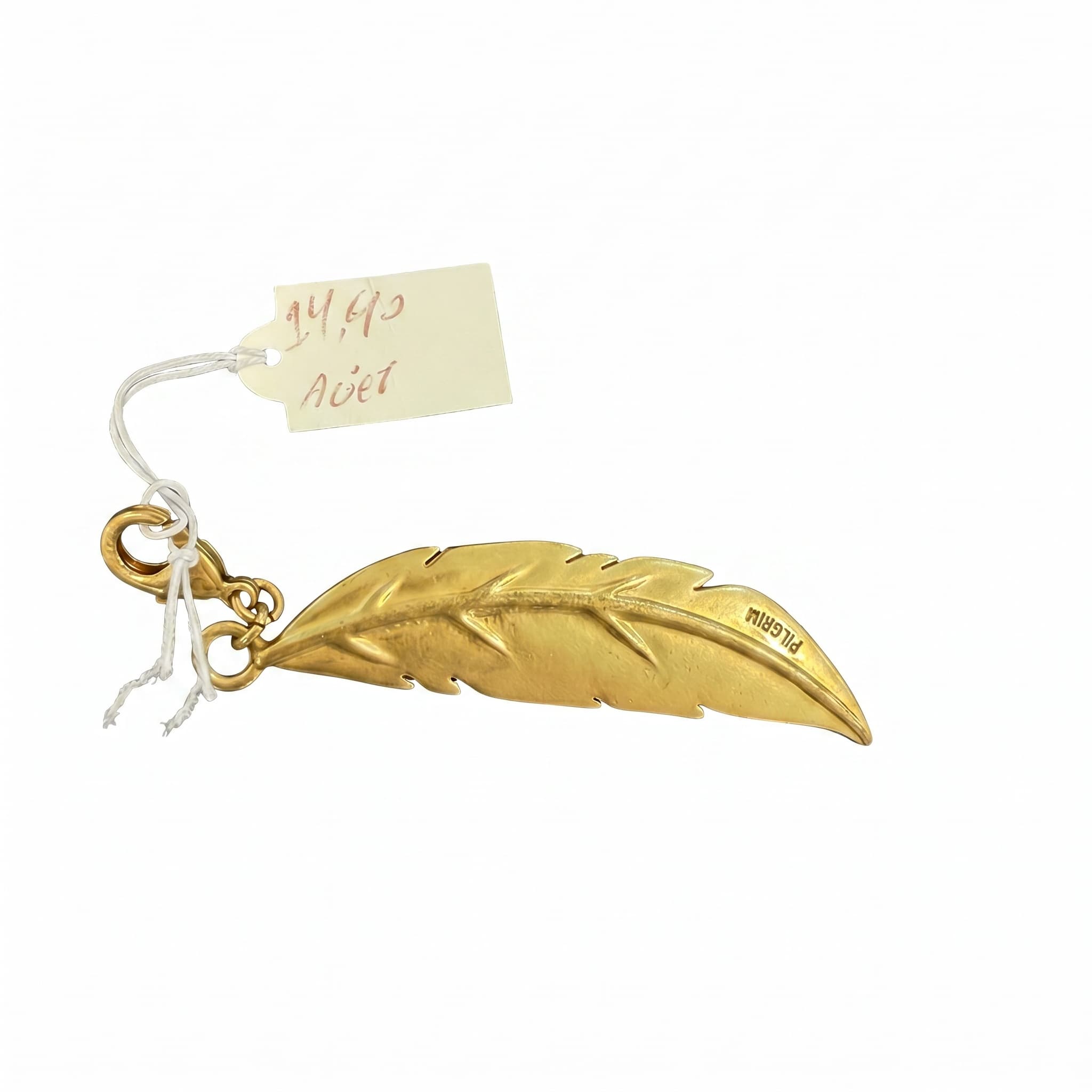 Pendentif plume Pilgrim acier doré