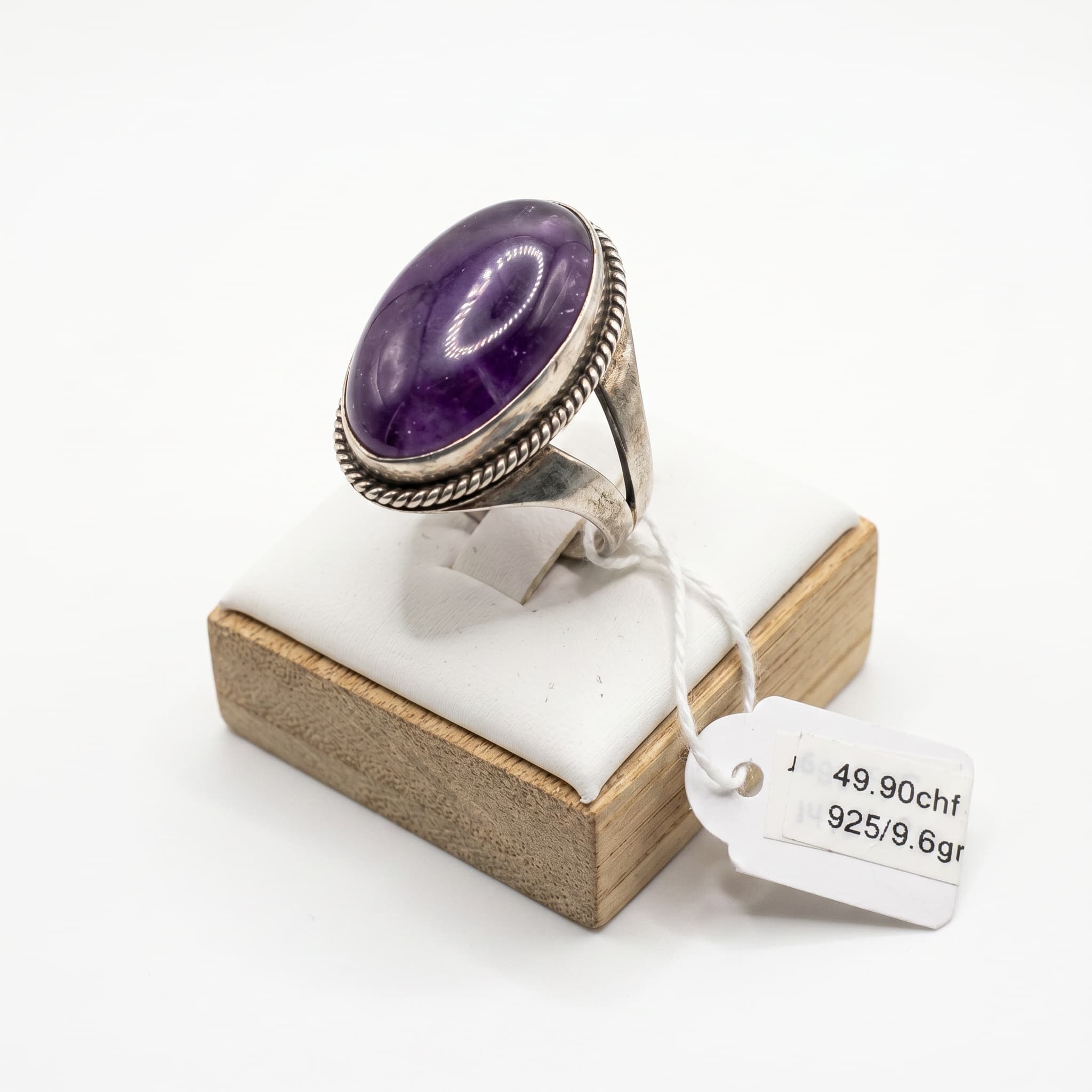 Bague argent 925 cabochon violet navette améthyste